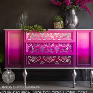 Silver House of Damask - Kacha Decor Transfer - Furniture Transfer, Rub on Transfer, Furniture Decal, Prima Redesign, Furniture Art, Stencil
