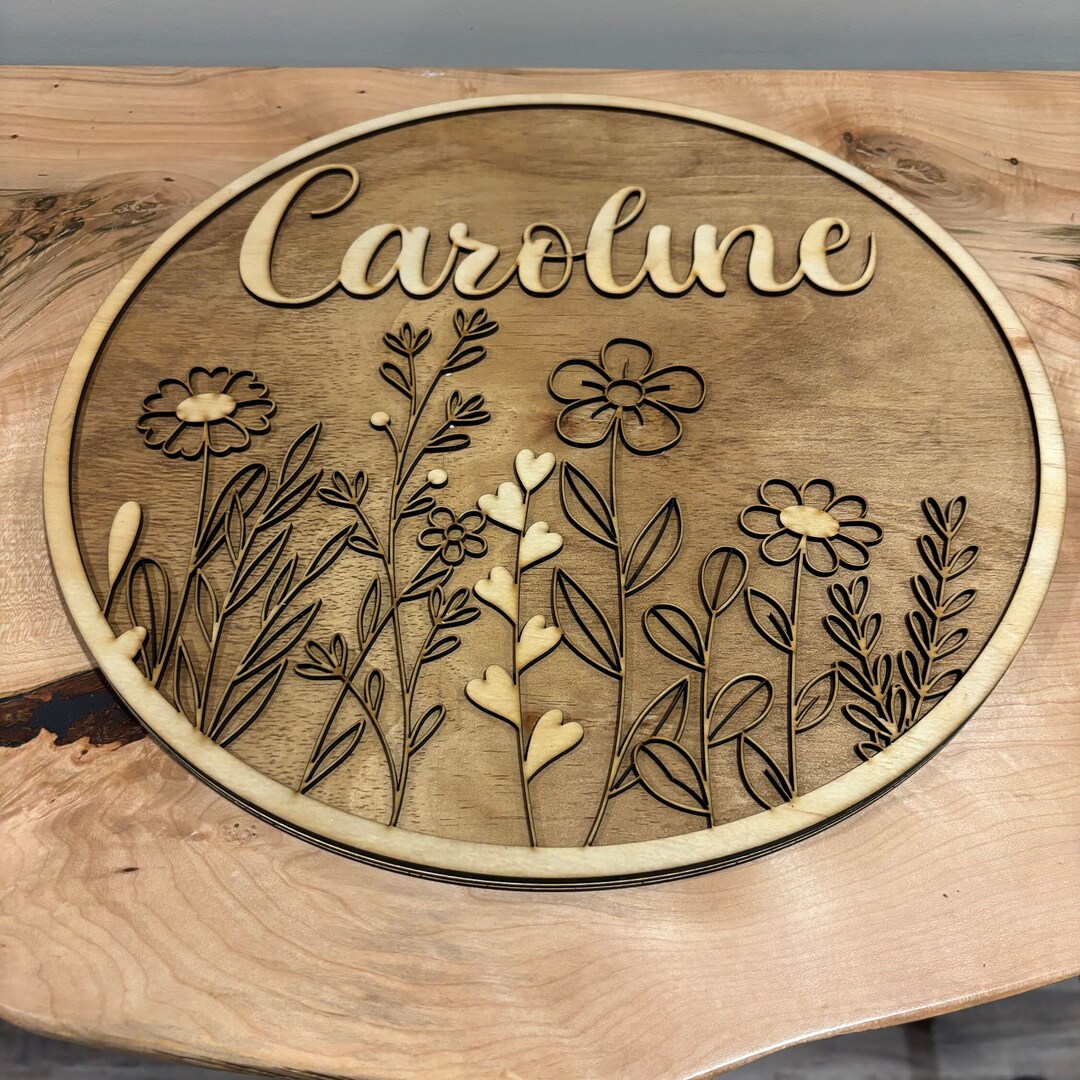 Personalized Floral Baby Name Sign Custom Wooden Nursery Decor Baby ...