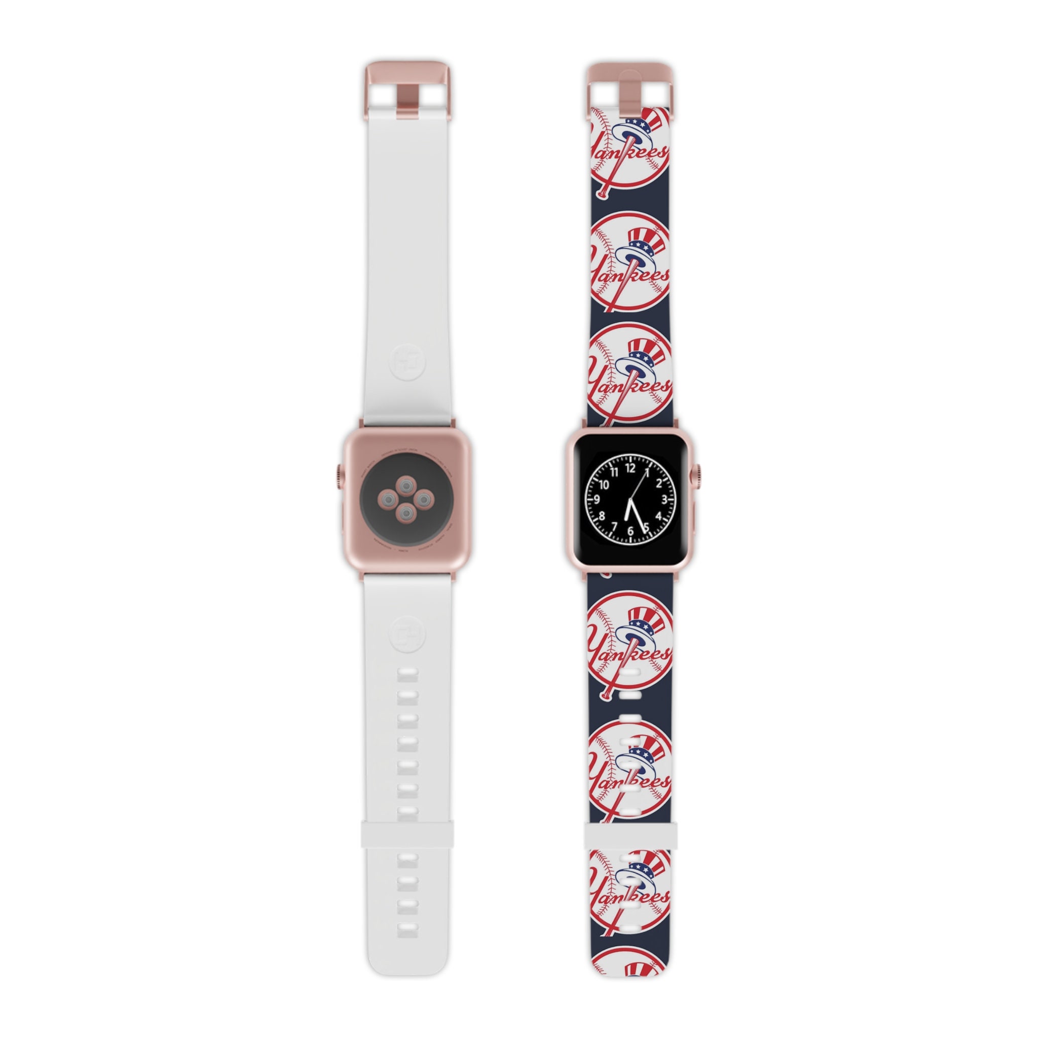 Gametime MLB New York Yankees Brown Leather Apple Watch Band (42/44mm S/M). Watch Not Included.