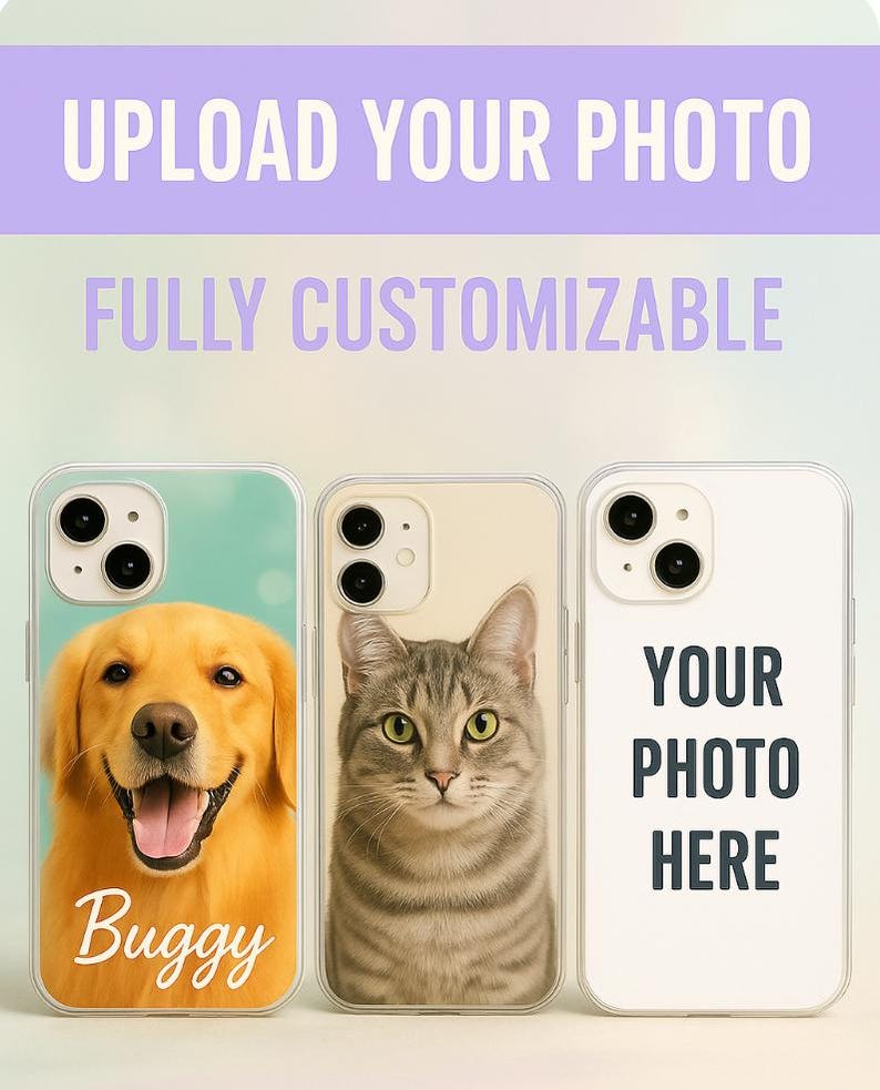 Funda personalizada para móvil con retrato de mascota, funda para subir fotos de perros y gatos, carcasa personalizada para iPhone, funda protectora de TPU, regalo para amantes de las mascotas imagen 1