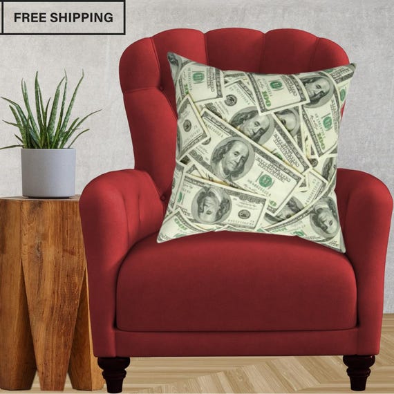Money Decor Square Pillow for Finance Professionals & Entrepreneurs: Fun Unique Gift for Business Office, Ben Franklin decor, 100