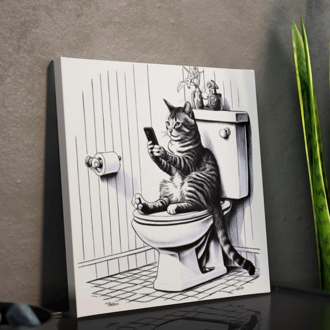 Funny Cat Bathroom Art Tile, Cat Lover Gift, Humor Wall Decor, Animal ...