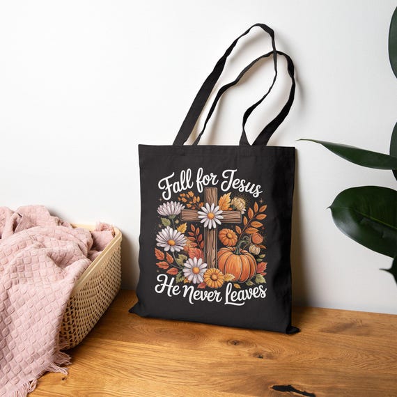 Fall for Jesus Canvas Tote Bag: Autumn Christian Gift
