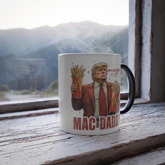 Magic Color Changing MAGA Trump with Fries Color Morphing Mug 11oz - Novelty Gift, Republican Gift, Trump Gift for Him, MAC DADDY, Hot