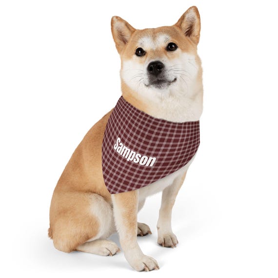 Autumn Dog or Cat Fall Fashion: Customizable Name Red and White Plaid Pet Bandana Collar