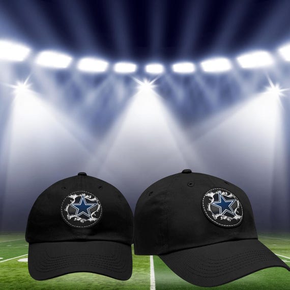 Dad Hat, Dallas Football Theme Blue Star Design, Christmas Gift For Dallas Football Fan - Gift For Him, Leather Patch Round Cap
