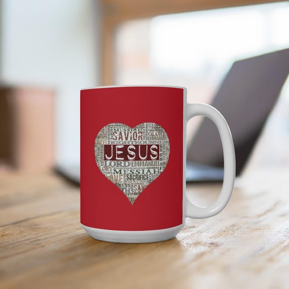 Red Jesus Heart Coffee Mug 15oz - Embrace Jesus' Love with Every Sip | Perfect Christian Gift for All Occasions