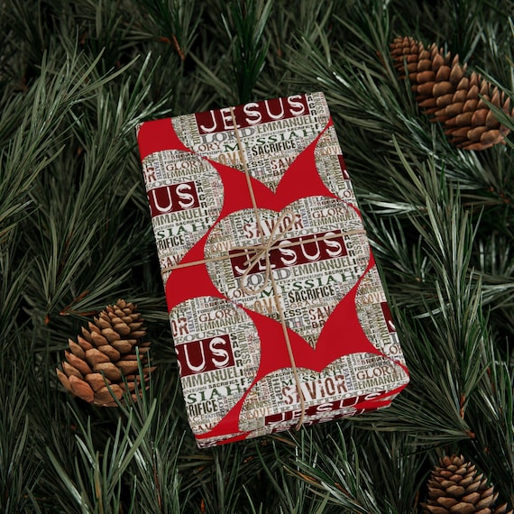 Red Jesus Heart Love Roll Wrapping Paper: Bible-Themed Gift Wrap, Faith-Based Gift Wrap, Religious Gift Wrap For Christmas an All Occasions