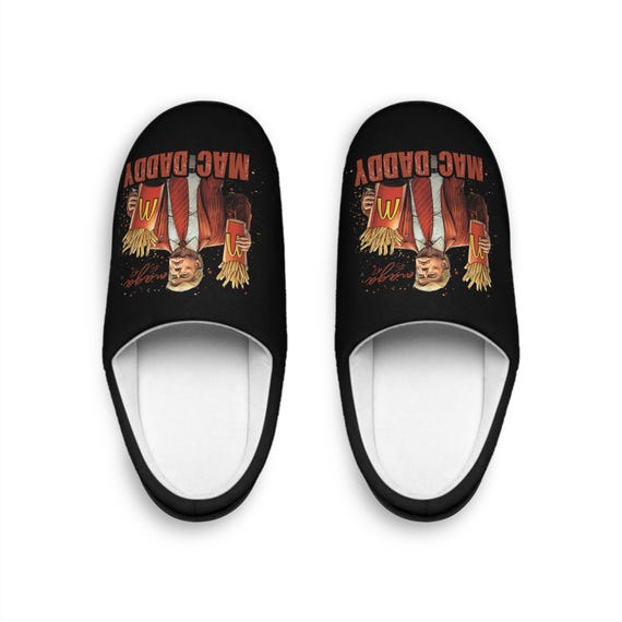 MAC Daddy Trump with Fries Men's Slippers, Cozy Holiday Footwear, Sizes 7-14, Festive Slip-ons for Men, Indoor Shoes