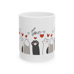 Gepersonaliseerde koffiemok van 325 ml: Upload je eigen afbeelding of kies een kattenpootontwerp met liefde of naam. afbeelding 4