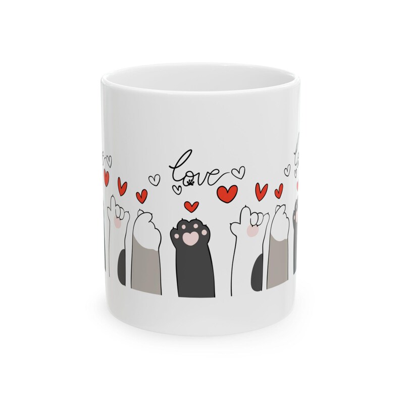 Gepersonaliseerde koffiemok van 325 ml: Upload je eigen afbeelding of kies een kattenpootontwerp met liefde of naam. afbeelding 4