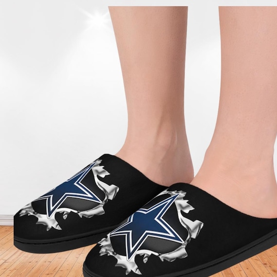 Mens Slippers - Breakthrough Texas Star Design - Blue, black sliver Mens Team Spirit Slippers - Game Day fashion gift for football Fans