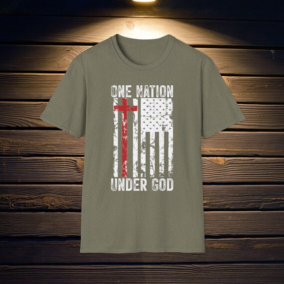 One Nation Under God Christian Faith Tee Flag Cross Unisex Softstyle T-Shirt, Christian Holiday Gift, XS-5XL, Religious Faith Tee Outfit