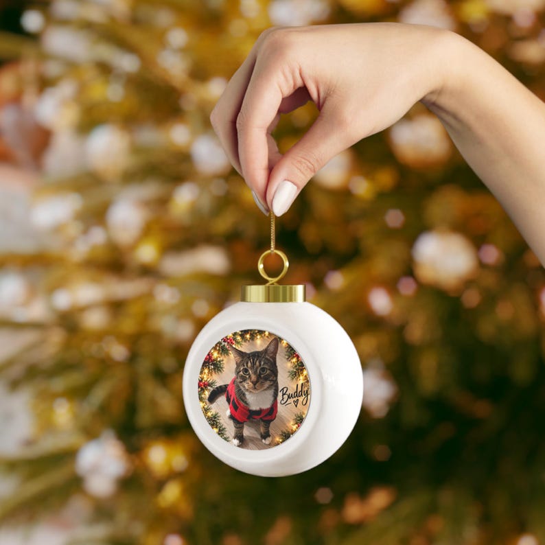 Custom Pet Photo Christmas Ornament, AI Pizzazz Design, Personalized Cat or Dog Gift, Ceramic Keepsake image 7