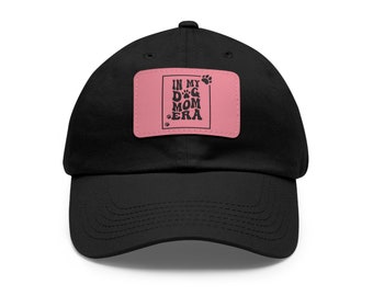 Chic Classic Baseball Cap with Leather Patch: In My Dog Mom Era (Black and Pink)