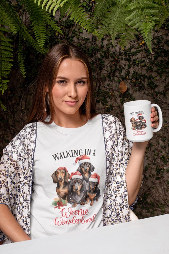 Funny Weenie Dog Christmas Novelty - Unisex Softstyle T-Shirt: Walking in a Weenie Wonderland, Dog Mom or Dad Gift, Dachshund Dogs