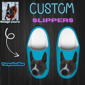 Turquoise Custom Women&#39;s Slippers - Personalized Indoor House Shoes, Photo Slippers, Best Friend Gift, Cute Customized Gift for Her