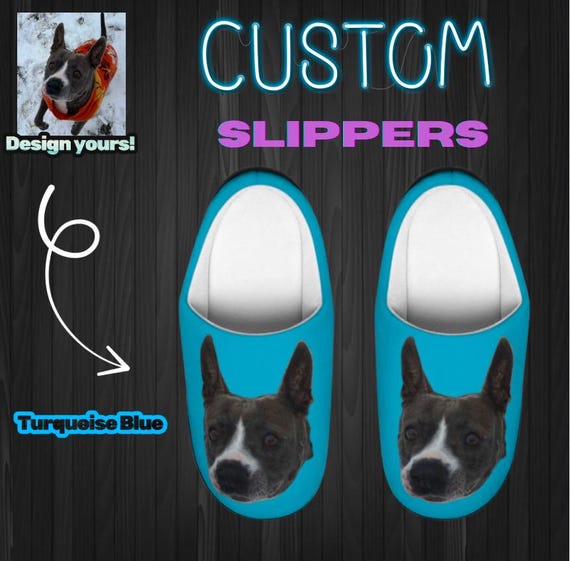 Turquoise Custom Women's Slippers - Personalized Indoor House Shoes, Photo Slippers, Best Friend Gift, Cute Customized Gift for Her