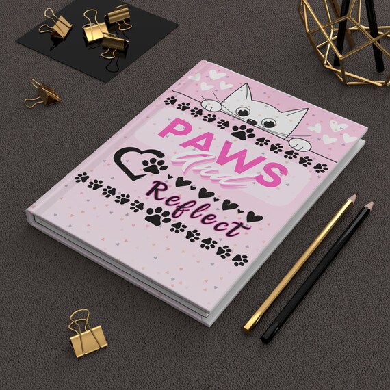 Cat Paws And Reflect Hardcover Youth Notebook Journal Matte | Cute Kitty Paw Prints | Heart Print | Lined Pages | Purr-fect Gift