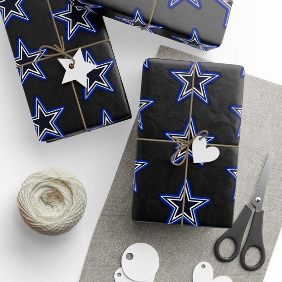 Football Star Gift Wrap: Blue & White Sports Theme - Birthday Christmas