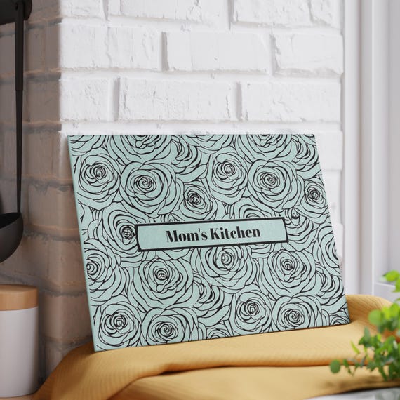 Personalized Glass Cutting Board: Custom Floral Background Design, Wedding Gift, Housewarming Gift, Kitchen Decor, Gift for Mom