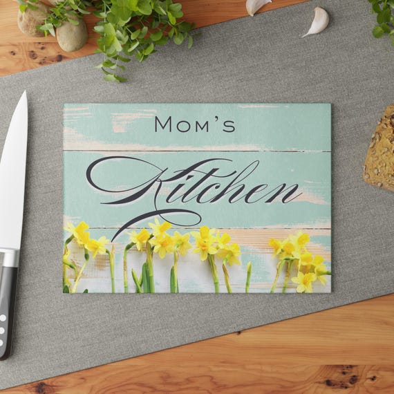 Spring Style Personalized Glass Cutting Board: Custom Spring Floral Design, Mothers Day Gift, Housewarming Gift, Wedding Kitchen Decor