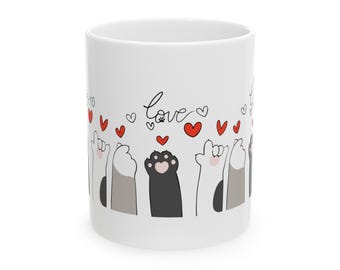 Graphic Cat Paws with Hearts and Love 11oz Coffee Mug - The Perfect Gift for Cat Lovers