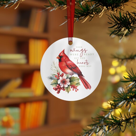 Metal Ornaments, Red Cardinal Memorial Ornament, Loss of Loved One Gift, Bereavement Gift, Heaven Sent Cardinal, Double-Sided Decoration