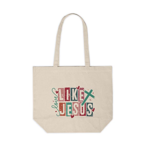 Love like Jesus Christian Canvas Tote Bag, Holiday Shopping Tote, Festive Religious Gift, Eco-Friendly Bag, Jesus Design, Valentines Day