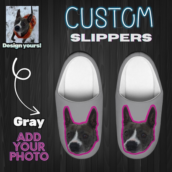 Gray Custom Women's Slippers - Personalized Indoor House Shoes, Photo Slippers, Friend Gift, Cute Customized Gift for Her, Dog or Cat Mom