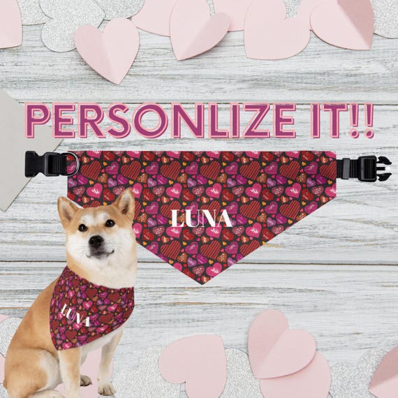 Personalized Pet Bandana Collar, Cat Dog Bandana Collar, Heart Print Collar, Pet Stylish Bandana Collar, Cute Cat Dog V-Day Fashion Collar,