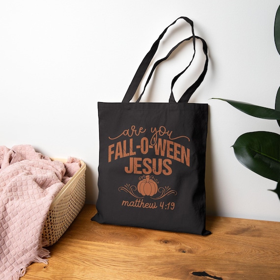 Christian Halloween Jesus Tote Bag - Autumn Canvas Eco-Friendly Shopper, Thanksgiving Handbag, Church Event Gift