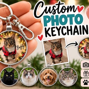 Personalized Photo Keychain, Custom Pet Dog Cat Picture Key Ring, Gift for Mom Dad, Family Keepsake or One of A Kind Stocking Stuffer. afbeelding 3