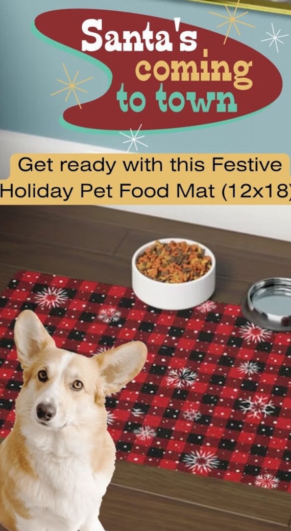 Festive Holiday Food Mat (12x18): Red and Black Buffalo Checkered Print with Snowflake Accents