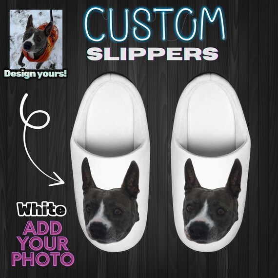 White Custom Women's Slippers-Personalized Indoor House Shoes, Photo Slippers, Best Friend Gift, Cute Customized Gift for Her, Dog Cat Mom