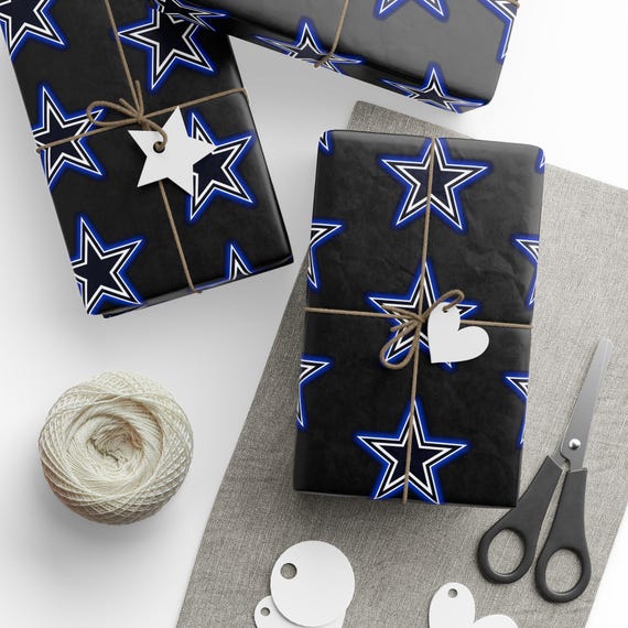Premium Football Star Gift Wrap: Blue & White Themed Wrapping Paper for Football Fans, Birthday or Christmas Sport Gift Wrap for Him or Kids