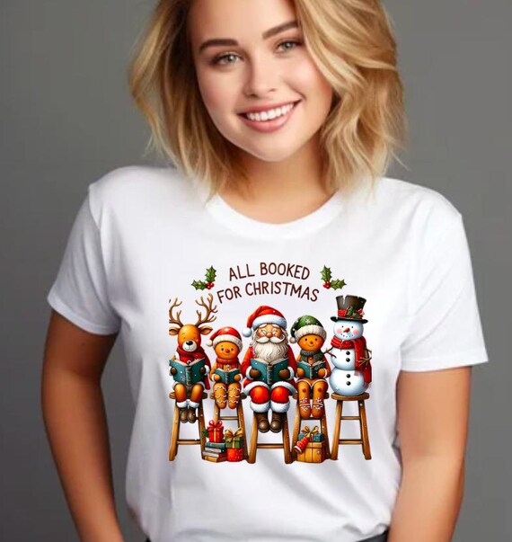 All Booked For Christmas Softstyle Tee Unisex T-Shirt, XS-5XL, Book Lover, Holiday Teacher Shirt, Christmas Outfit, Librarian Gift