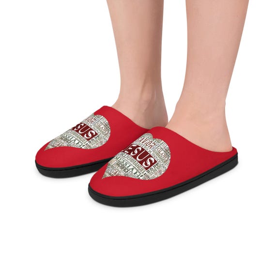 Women's Slippers, Red Jesus Heart Indoor House Shoes, Christian Regilous Gift, Christmas Slippers, Women's Indoor Slippers