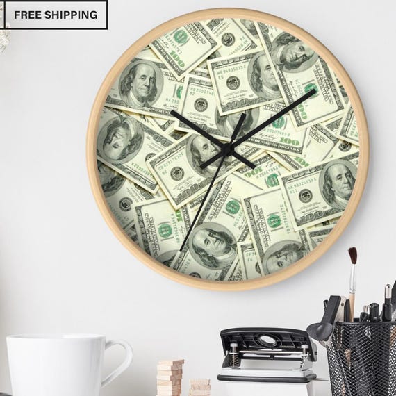 Money Themed Wall Clock, Hundred Dollar Bill Design, Decorative Clock, Modern Home Decor, Unique Gift, Finance Wall Art