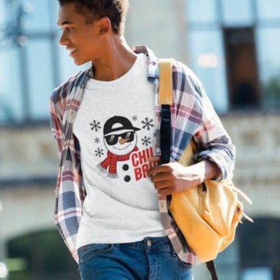 Funny 'Chill Bruh' Snowman Christmas Unisex Soft style T-Shirt, Holiday Teen Gift Shirt Gift, XS-5XL, Christmas Outfit Tween Gift Shirt Cute