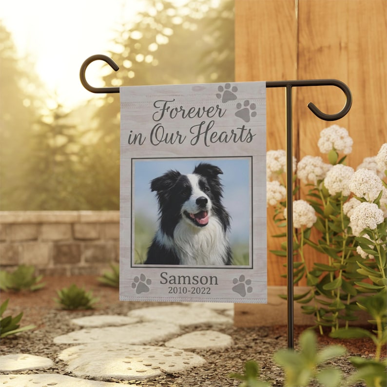 Custom Pet Memorial Garden Flag | Personalized Dog Cat Loss Tribute (12x18) Upload Your Pets Photo image 1