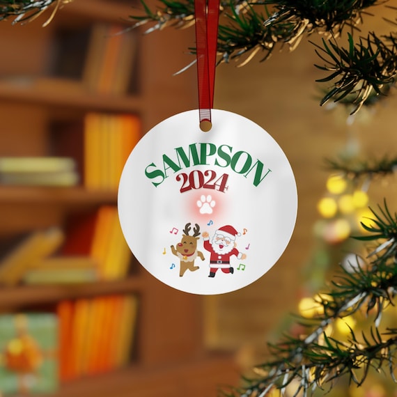 Personalized Double-Sided Round Metal Christmas Ornament for Dog Moms  an Dads | Custom Pet Name Gift | Santa, Reindeer, Music Theme