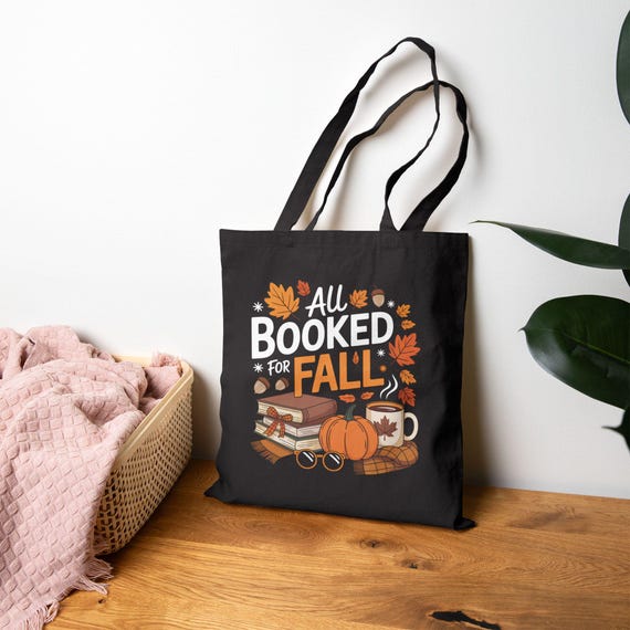 Black All Booked for Fall Tote Bag: Double-Sided Autumn Canvas Shopper