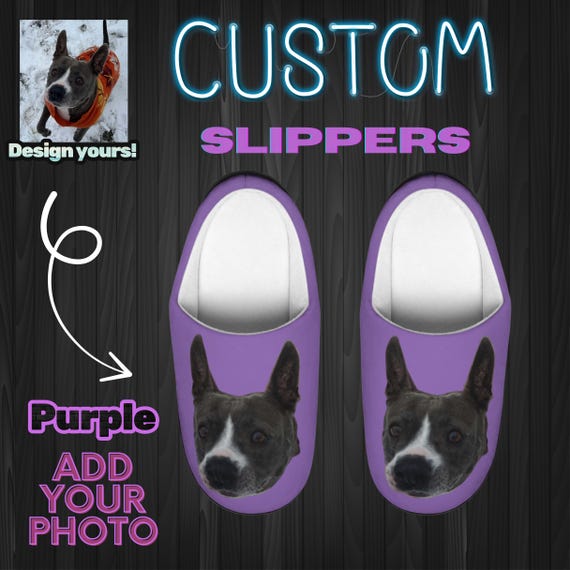 Purple Custom Women's Slippers-Personalized Indoor House Shoes, Photo Slippers, Best Friend Gift, Cute Customized Gift for Dog or Cat Mom