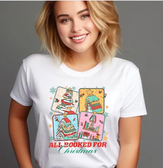 All Booked For Christmas Softstyle Tee, Sizes XS-5XL, Teacher Christmas Outfit, Librarian Xmas Gift, Book Lover Shirt, Book Lover Xmas tee