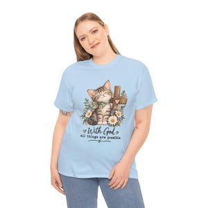 With God All Things Are Possible Cat T-Shirt | Strong, Smooth Medium-weight Fabric image 12