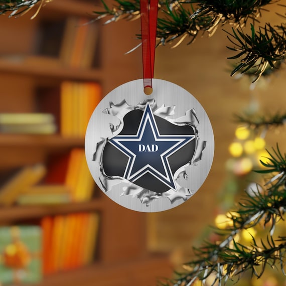 Custom Texas Football Star Metal Ornament Custom Name Gift for Dad, Team Spirit Fan Decor, Blue, Silver Holiday Tree Keepsake, Game Day Gift