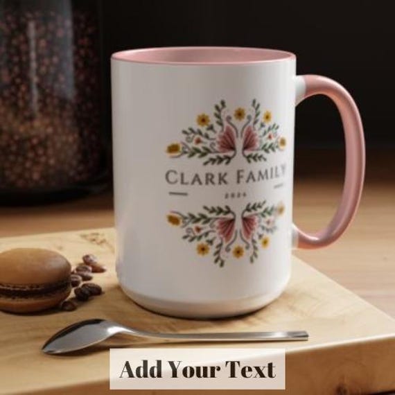 Personalize Your Sip: 15oz Floral Accent Coffee Mug with Vibrant Pink Interior & Handle, Customizable Gift Mug, Christmas Gift Mug for Her