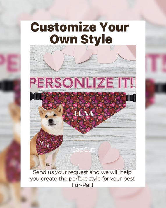 Design Your Own Pet Bandana Collar | Stylish Dog or Cat Bandana | Everyday Wear | Special Occasions | Cute V-Day Dog Fashion