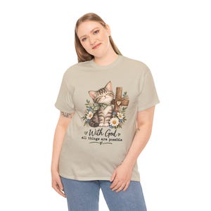 With God All Things Are Possible Cat T-Shirt | Strong, Smooth Medium-weight Fabric image 9